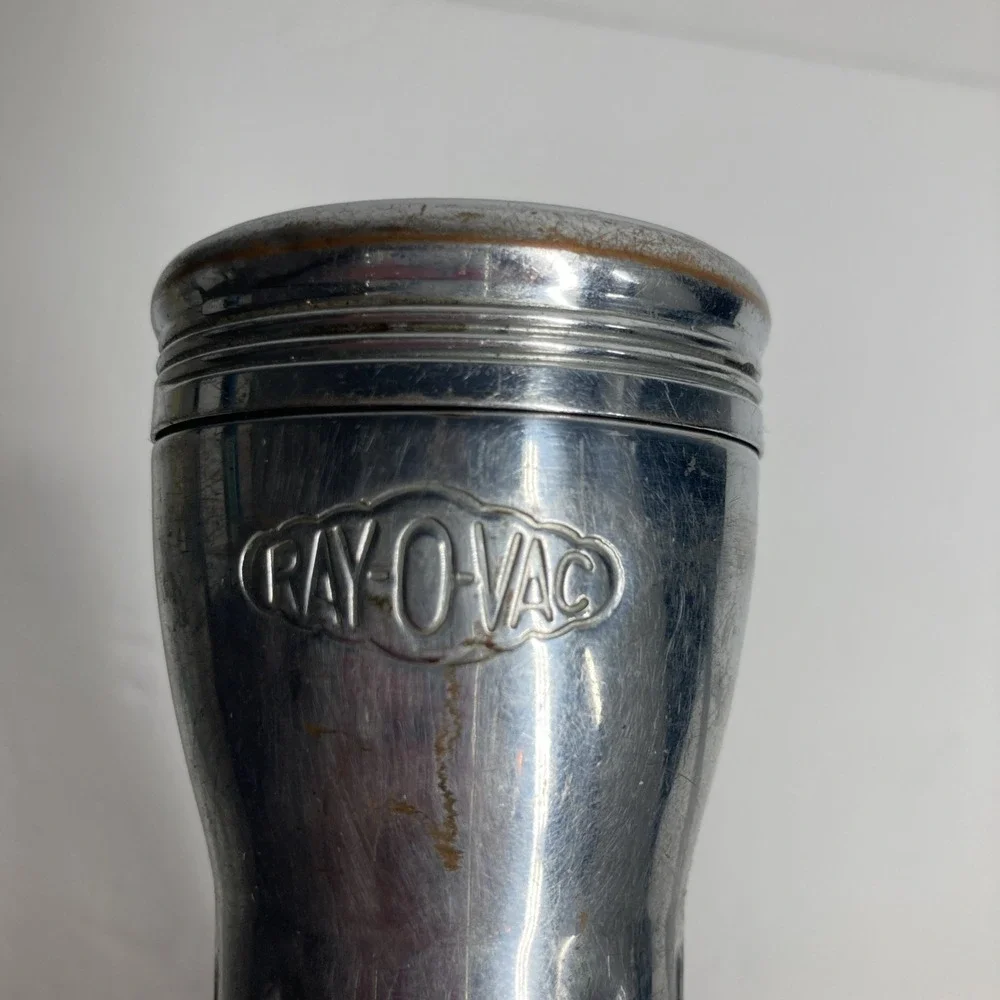 Vintage Rayovac Flash Light Silver Bullet Torpedo Style 8 in w/ extra Bulb FLAWS